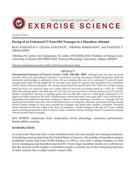 Pacing of an Untrained 17-Year-Old Teenager in a Marathon Attempt