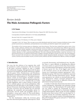 Review Article the Main Aeromonas Pathogenic Factors