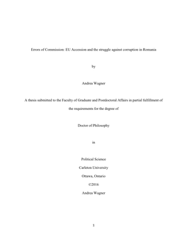 Errors of Commission: EU Accession and the Struggle Against Corruption in Romania