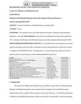 Medicare and Medicaid Programs; Quarterly Listing of Program Issuances—