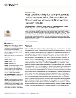 Mass Coral Bleaching Due to Unprecedented Marine Heatwave in Papahānaumokuākea Marine National Monument (Northwestern Hawaiian Islands)