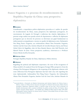 Franco Nogueira E O Processo De Reconhecimento Da República Popular Da Uma China: Perspectiva Diplomática [Policopiado]