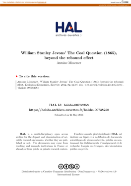 William Stanley Jevons' the Coal Question