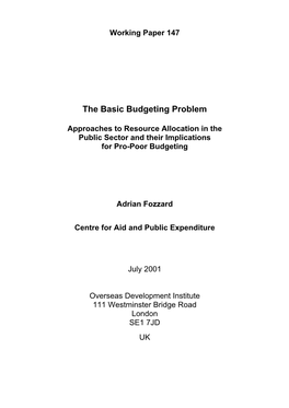 The Basic Budgeting Problem