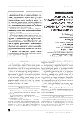 Acrylic Acid Obtaining by Acetic Acid Catalytic Condensation With