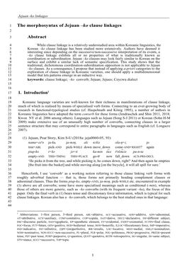 The Morphosyntax of Jejuan –Ko Clause Linkages 2 3 Abstract