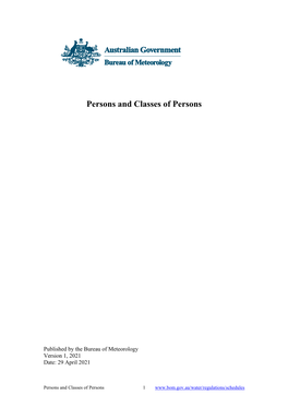 Persons and Classes of Persons