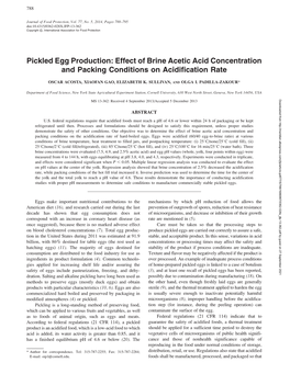 Pickled Egg Production: Effect of Brine Acetic Acid Concentration and Packing Conditions on Acidification Rate