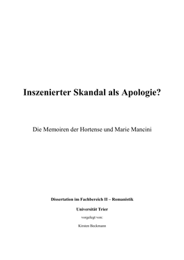 Inszenierter Skandal Als Apologie?