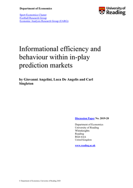 Informational Efficiency and Behaviour Within In-Play Prediction Markets by Giovanni Angelini, Luca De Angelis and Carl Singleton