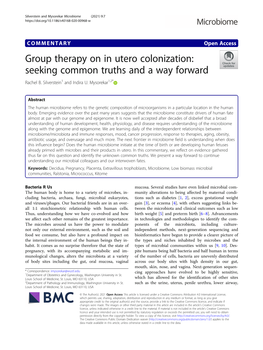Group Therapy on in Utero Colonization: Seeking Common Truths and a Way Forward Rachel B