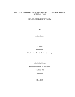 Prokaryotic Diversity of Boiling Springs Lake, Lassen Volcanic National Park