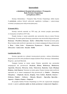 Sprawozdanie Z Działalności Komisji Infrastruktury I Transportu Rady Powiatu Chojnickiego Za II Półrocze 2015 R