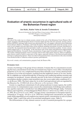 Evaluation of Arsenic Occurrence in Agricultural Soils of the Bohemian Forest Region