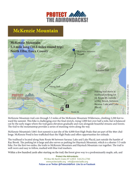 Mckenzie Mountain 5.3 Mile Long (10.6 Miles Round Trip) North Elba, Essex County Mckenzie Mountain Summit