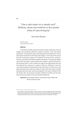 Widows, Wives and Mothers in the Ascetic Elites of Late Antiquity1