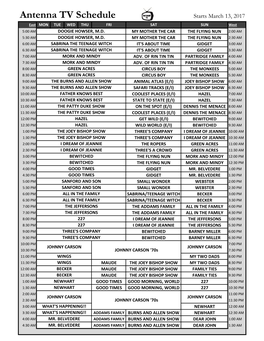 Antenna TV Schedule Starts March 13, 2017 East MON TUE WED THU FRI SAT SUN West 5:00 AM DOOGIE HOWSER, M.D