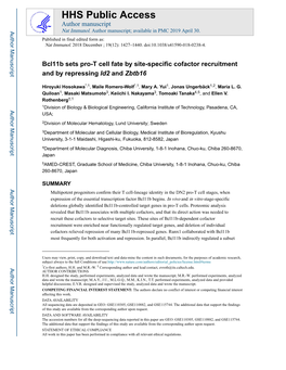 Bcl11b Sets Pro-T Cell Fate by Site-Specific Cofactor Recruitment and by Repressing Id2 and Zbtb16