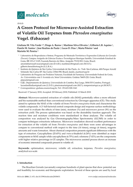 A Green Protocol for Microwave-Assisted Extraction of Volatile Oil Terpenes from Pterodon Emarginatus Vogel