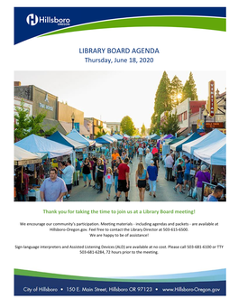 LIBRARY BOARD AGENDA Thursday, June 18, 2020