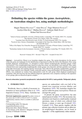 Delimiting the Species Within the Genus Austroplebeia, an Australian