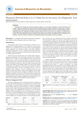 Measures Derived from a 2 X 2 Table for an Accuracy of a Diagnostic Test