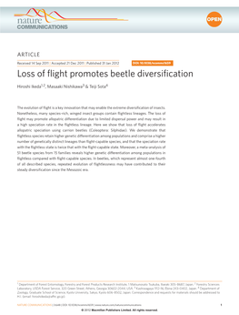 Loss of Flight Promotes Beetle Diversification