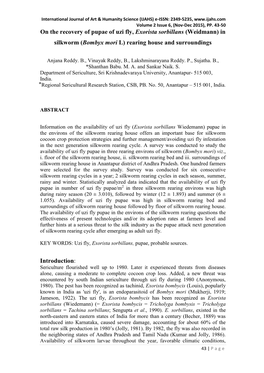 On the Recovery of Pupae of Uzi Fly, Exorista Sorbillans (Weidmann) in Silkworm (Bombyx Mori L) Rearing House and Surroundings