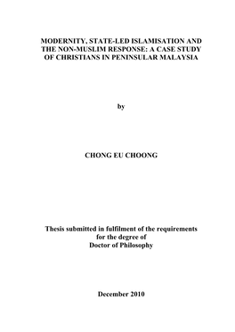 Modernity, State-Led Islamisation and the Non-Muslim Response: a Case Study of Christians in Peninsular Malaysia