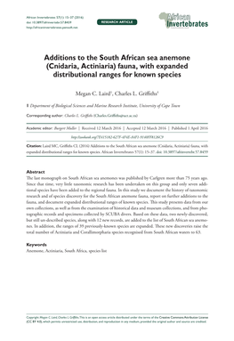 Additions to the South African Sea Anemone (Cnidaria, Actiniaria) Fauna, with Expanded Distributional Ranges for Known Species