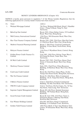 GN 3335 Companies Registry MONEY LENDERS ORDINANCE