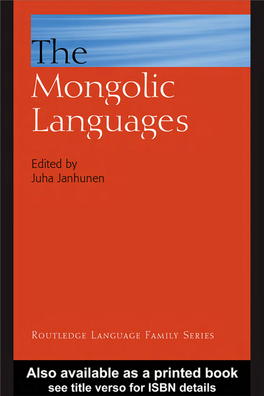 The Mongolic Languages Routledge Language Family Series