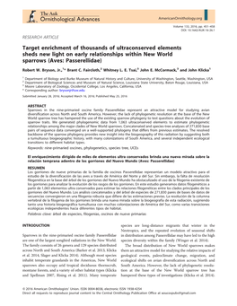 Target Enrichment of Thousands of Ultraconserved Elements Sheds New Light on Early Relationships Within New World Sparrows (Aves: Passerellidae)