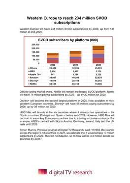 Western Europe to Reach 234 Million SVOD Subscriptions