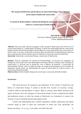 The Concept of Biodiversity and the History of Conservation Biology: from Wilderness Preservation to Biodiversity Conservation