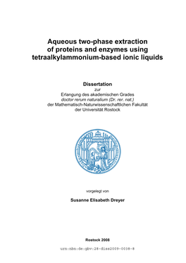 Aqueous Two-Phase Extraction of Proteins and Enzymes Using Tetraalkylammonium-Based Ionic Liquids