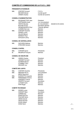 Comités Et Commissions De La F.S.C.L. 2003