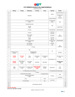 CTV TORONTO 2014/2015 FALL BASE SCHEDULE (Until October 23, 2014)