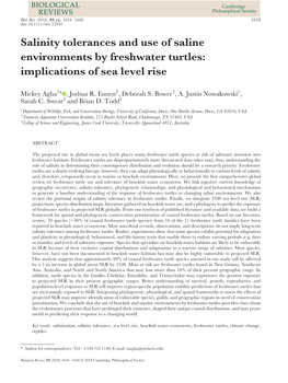 Salinity Tolerances and Use of Saline Environments by Freshwater Turtles: Implications of Sea Level Rise