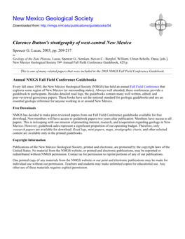 Clarence Dutton's Stratigraphy of West-Central New Mexico Spencer G