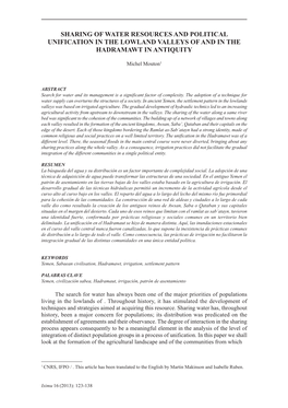 Sharing of Water Resources and Political Unification in the Lowland Valleys of and in the Hadramawt in Antiquity