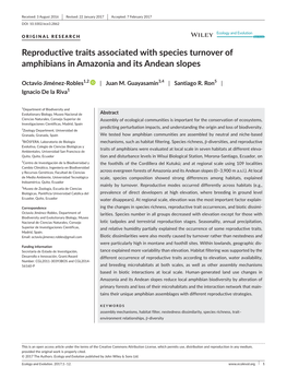 Reproductive Traits Associated with Species Turnover of Amphibians in Amazonia and Its Andean Slopes