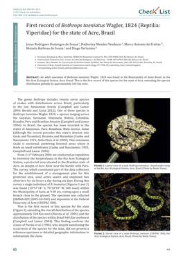 First Record of Bothrops Taeniatus Wagler, 1824 (Reptilia: Viperidae) for the State of Acre, Brazil Istributio