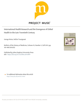 International Health Research and the Emergence of Global Health in the Late Twentieth Century