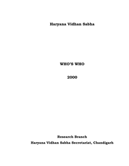 Haryana Vidhan Sabha WHO's WHO 2000