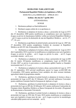 DEZBATERI PARLAMENTARE Parlamentul Republicii Moldova De