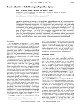 Reaction Chemistry of Znte Metalorganic Vapor-Phase Epitaxy