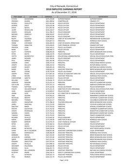 City of Norwalk, Connecticut 2018 EMPLOYEE EARNINGS REPORT As of December 27, 2018