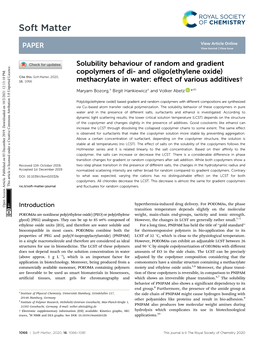 Solubility Behaviour of Random and Gradient Copolymers of Di