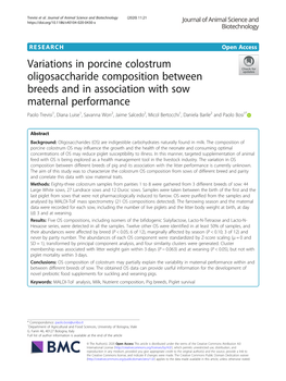 Variations in Porcine Colostrum Oligosaccharide Composition Between Breeds and in Association with Sow Maternal Performance